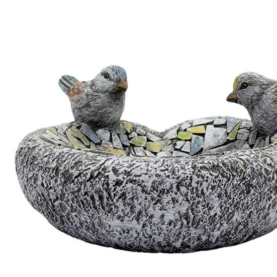 Bird Feeder Resin Garden Birdbath Bowl with Waterproof Design Hand-Painted Stone Texture Decorative for Outside Yard Table Decor