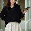 Women Light Blue Button Up Shirt Loose Fit Long Sleeve Casual Blouse