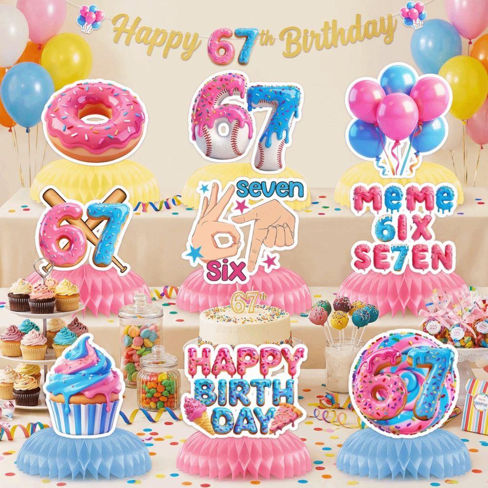 Colorful Six Seven Party Decor Ice Cream Theme 67 Honeycomb Ornaments  Birthday Party