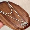 Long Chain Horse Pendant Pearls Necklace Designed for Easy Layering Alongside Other Chains in Fashion Styles