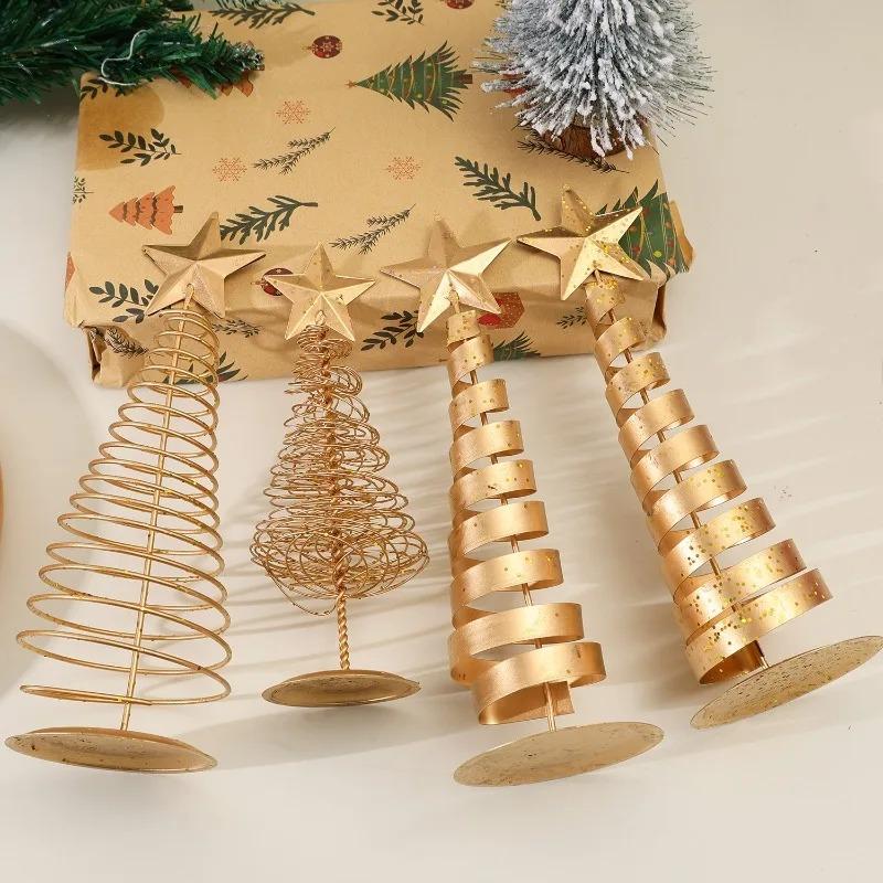 Gold Wire Pentagram Star Vintage Christmas Tree Creative Artificial Christmas Tree Desktop Decoration Statues Props Party Decor