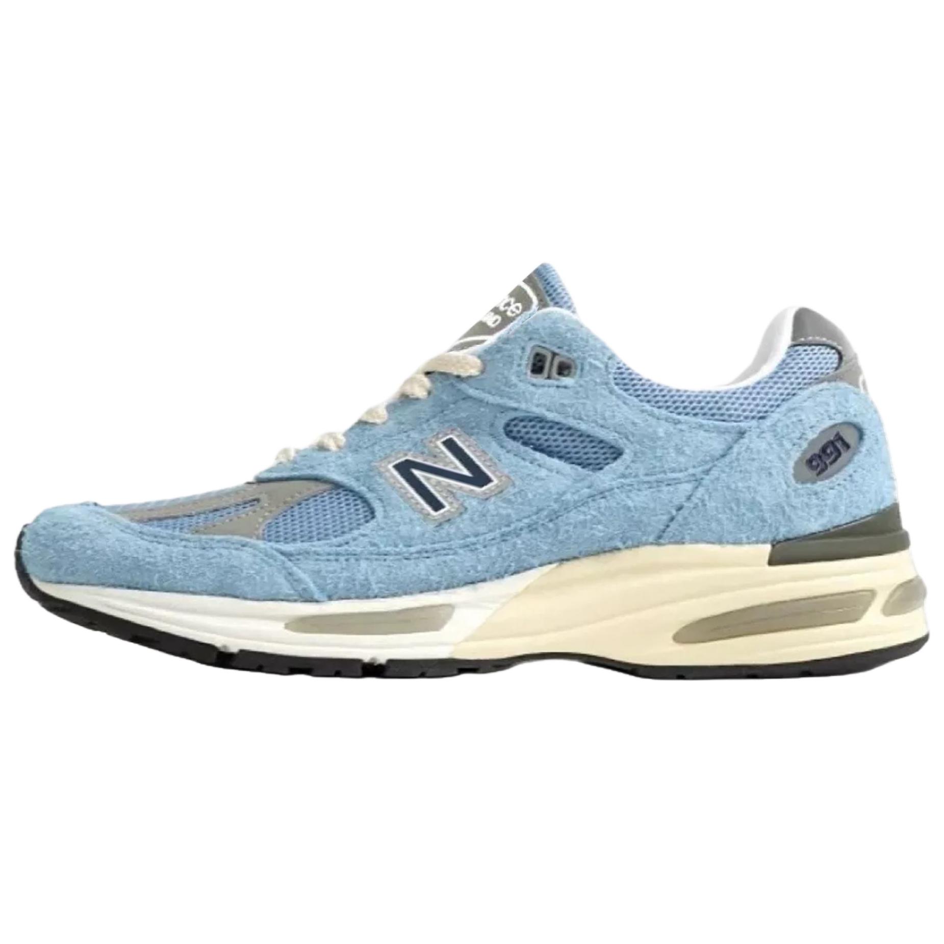 

New Balance Teddy Santis x 991v2 Сделано в Англии Пастельная коллекция - Небесно-голубые мужские кроссовки Выцветший деним Лунный туман U991BV2 37