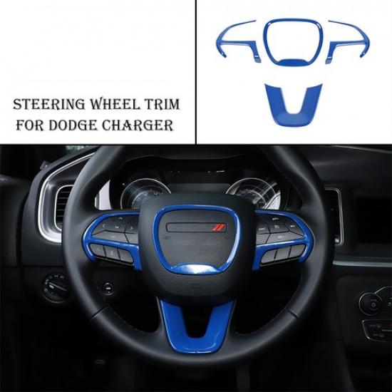 4Pcs Blue Car Steering Wheel Cover Trim Frame Fit for 2015- Dodge Challenger