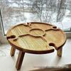 In-Stock Foldable Solid Wood Outdoor Picnic Tray for Wine, Nuts, and Snacks