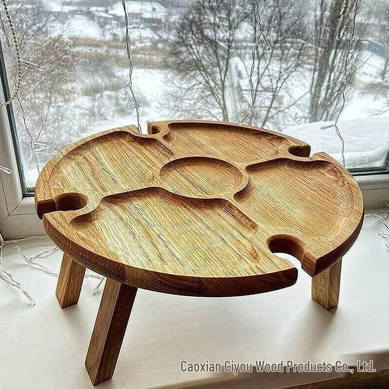 In-Stock Foldable Solid Wood Outdoor Picnic Tray for Wine, Nuts, and Snacks