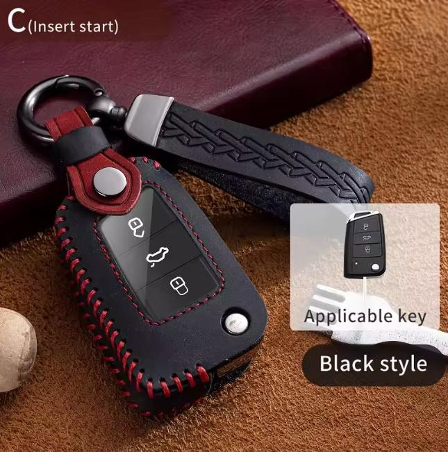 Leather Car Folding Key Case Cover for VW Volkswagen Golf 7 MK7 Tiguan MK2 For SEAT Ateca Leon FR 2 Ibiza For Skoda Octavia A7
