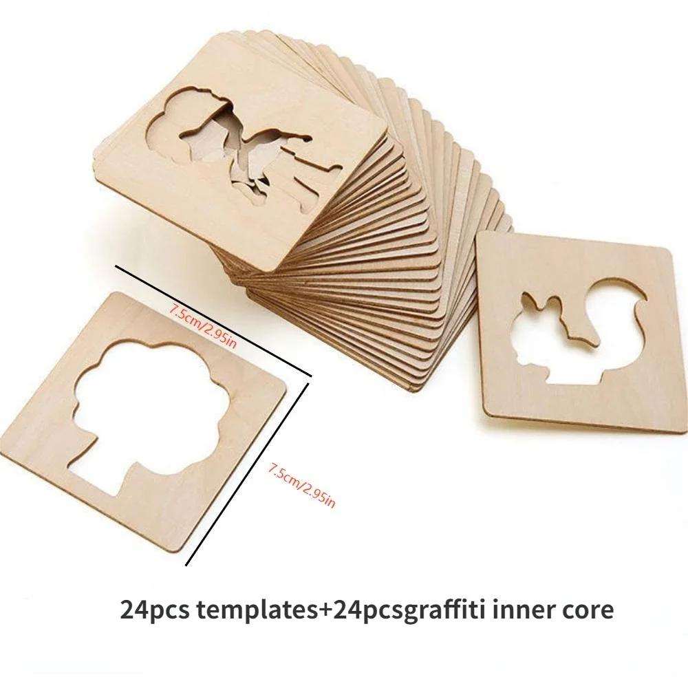 42/48/40pcs Wooden DIY Drawing Template Templates With Markes, Children's Drawing Template Drawing Tool Set