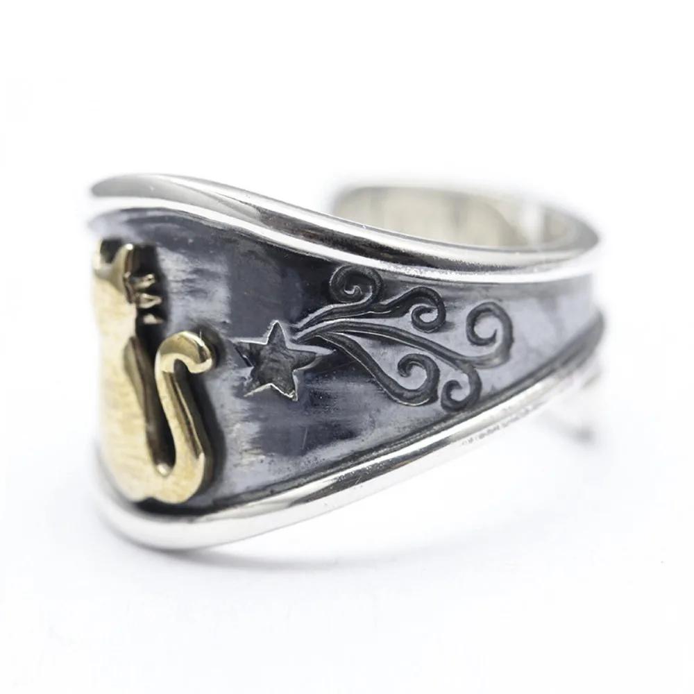 Neue Mode Kreativer Trend Niedliche Sternenkatze Offener Ring Männer und Frauen Retro Persönlichkeit Einfach Nische Hip Hop Party Ring Geschenk Schmuck