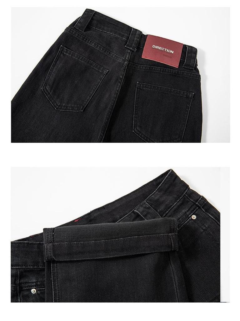 Women's High-Waisted Elastic Wide-Leg Jeans, Spring/Summer 2026 Collection, American Retro Denim, Solid Color, Casual Long Pants.