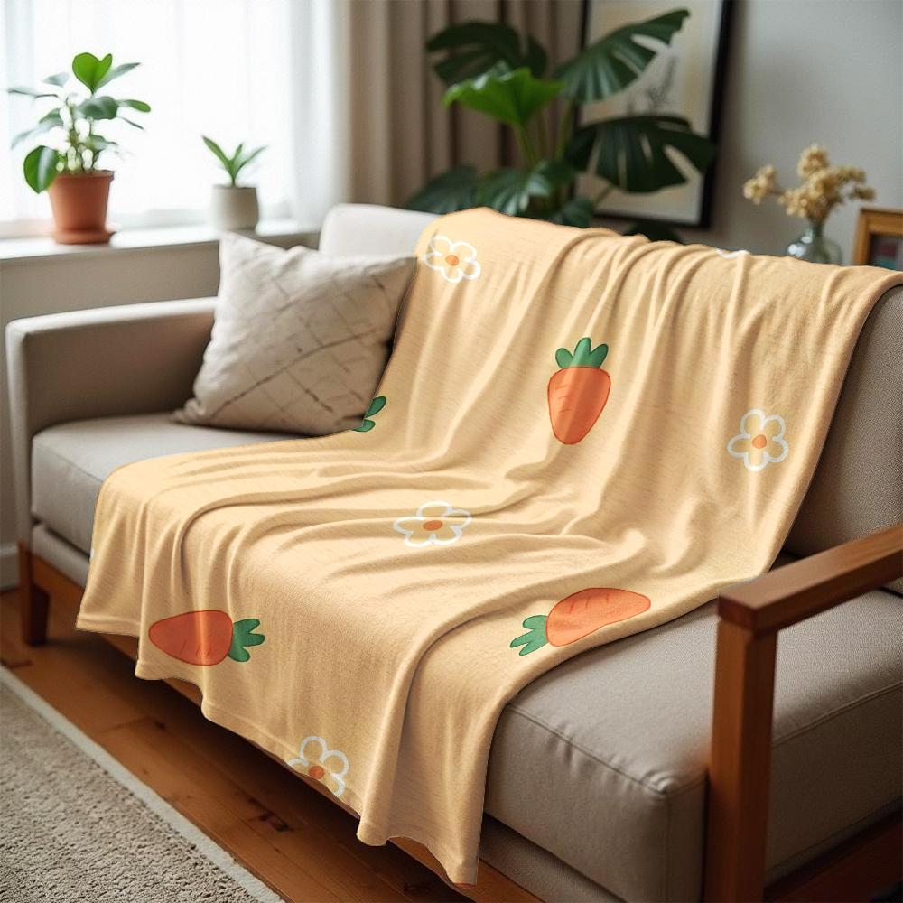 Cute Carrot Floral Anime Cartoon Flannel Blanket Soft Warm Throw for Bedroom Sofa Car Kids Holiday Gift