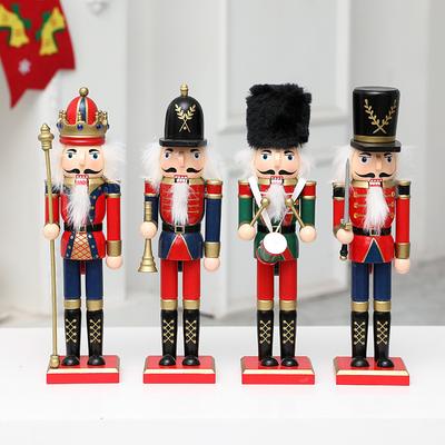4p Nutcracker Ornament Christmas Venue Decoration Props Christmas Gifts Nutcracker Wooden Walnut Soldier King Swordsman Drummer