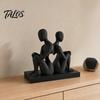 Nordic Style Decoration 3D Printed Abstract Back-to-Back Couple Sculpture, Matte Black Desktop Ornaments with Durable Decor Stable Base, Modern
