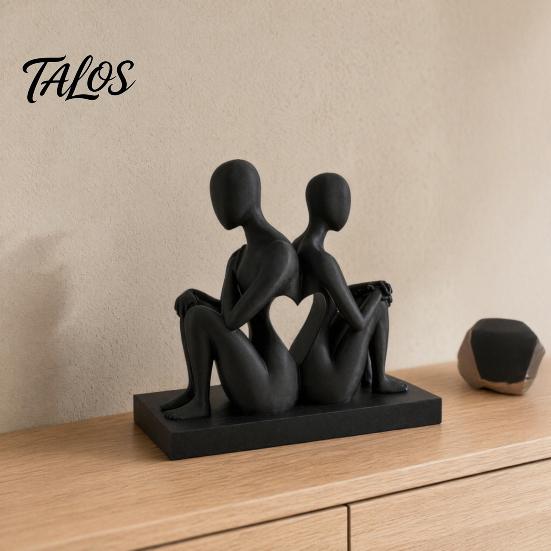 Nordic Style Decoration 3D Printed Abstract Back-to-Back Couple Sculpture, Matte Black Desktop Ornaments with Durable Decor Stable Base, Modern