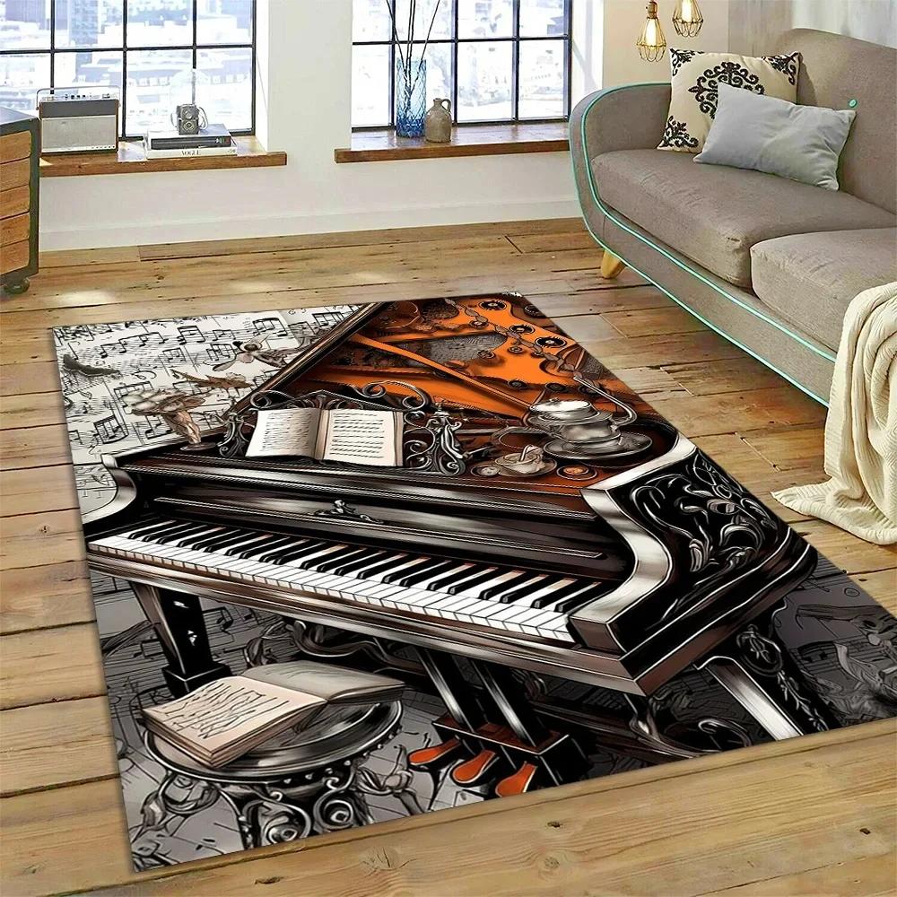 Covor Cartoon cu Chei de Pian 3D, Covoraș pentru Instrument Muzical, Decor pentru Casă, Sufragerie, Dormitor, Canapea, Preș de Intrare, Covor pentru Zona Copiilor, Covor Antiderapant pentru Podea