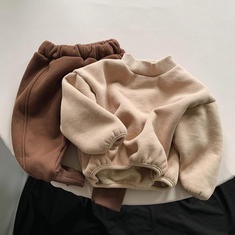Winter Kids Baby Plus Velvet Thick Sweatshirt Warm Children Long Sleeve Casual Sweatshirts Solid Boys Girls Loose Pullover