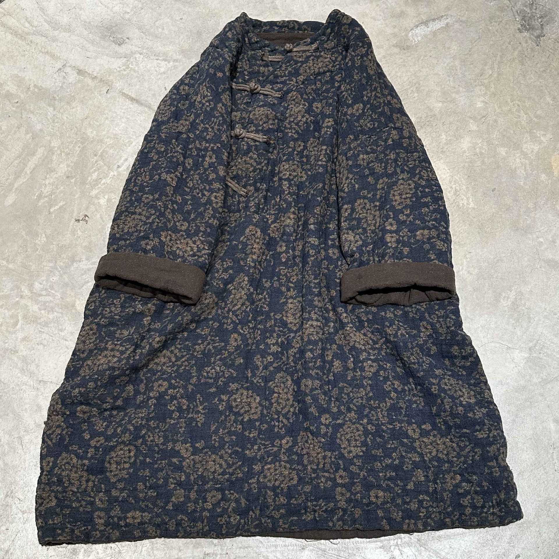 

Johnature Women Vintage Dresses Print Floral Button Spring Stand Long Sleeve Chinese Style Loose Dresses One Size синий