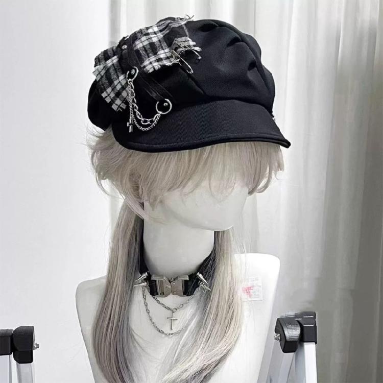 Punk Berets Metal Chain Unisex Headwear Accessory for Women Men Cabbie Hat for Halloween Cosplay Party Outfit