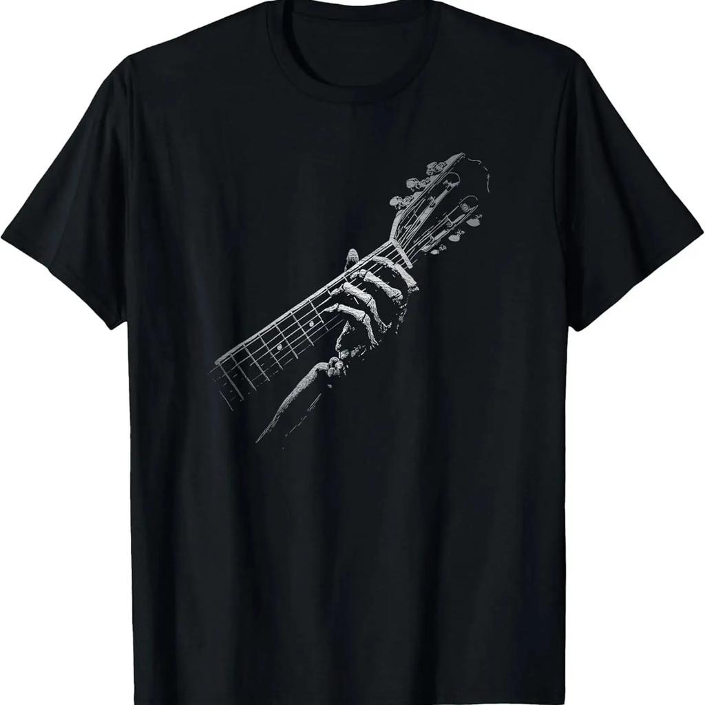 Funny Skeleton Playing The Guitar Distressed T Shirt S 5xl Vintage Soft Stylish Streetwear Stretched Versatile