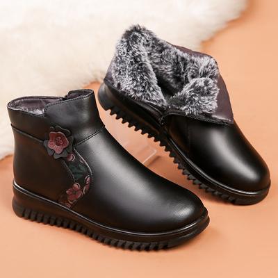 Kışlık Ayakkabılar Moda Kadın Hakiki Deri Dolgu Topuklu Bilekte Botlar Günlük Sıcak Tutan Kadın Kar Botları Anne Su Geçirmez Kaymaz Botlar