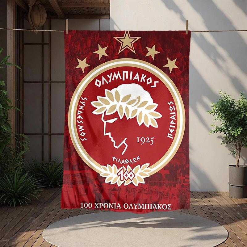 Olympiacos Fc Flannel Blanket Soft Warm All-Season Throw, Design for Camping, Car Travel, Hiking Sofa, Bed, Office Perfect Gift for Parties