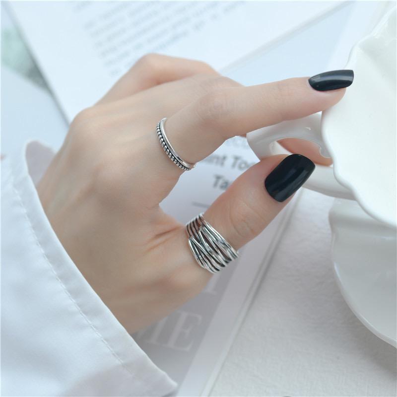925 Sterling Silver Unique Ring For Women Jewelry Finger Adjustable Vintage Layered Ring For Party Birthday Gift