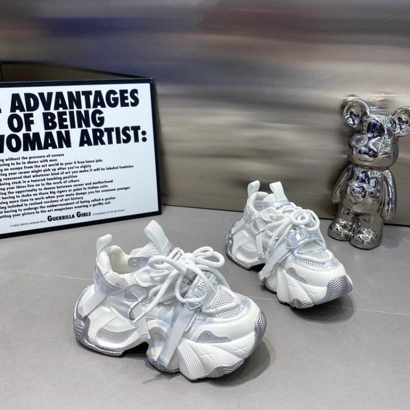 

New color matching versatile casual sports shoes women s thick-soled heightening dad shoes women s spring and autumn women s shoes 34 серебряный