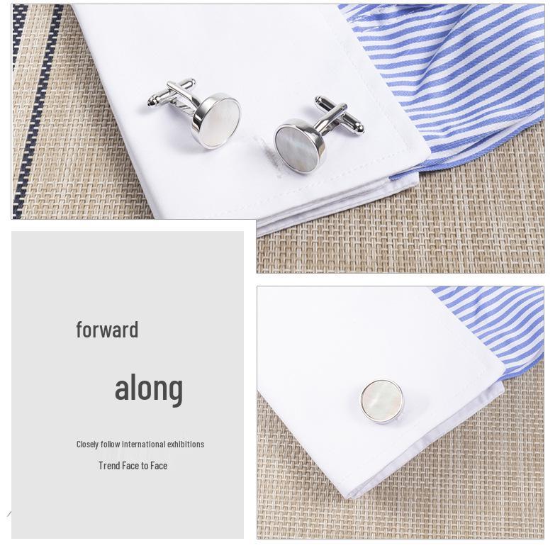New Haute Couture Colorful Shell & White Shell Men's French Metal Cufflinks