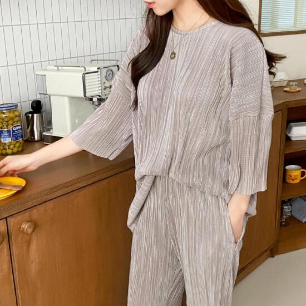 New Arrivals Open Run 8 Length Drop Shoulder Set Women Pleated Fabric Kdd851