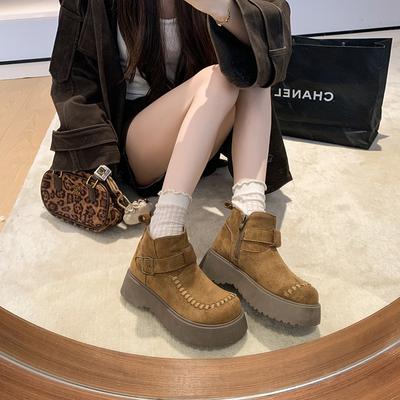 Height-increasing Thick-soled Martin Boots Women's 2025 New Autumn Super-hot Big Head Retro Versatile and Thin Muffin Short Boots