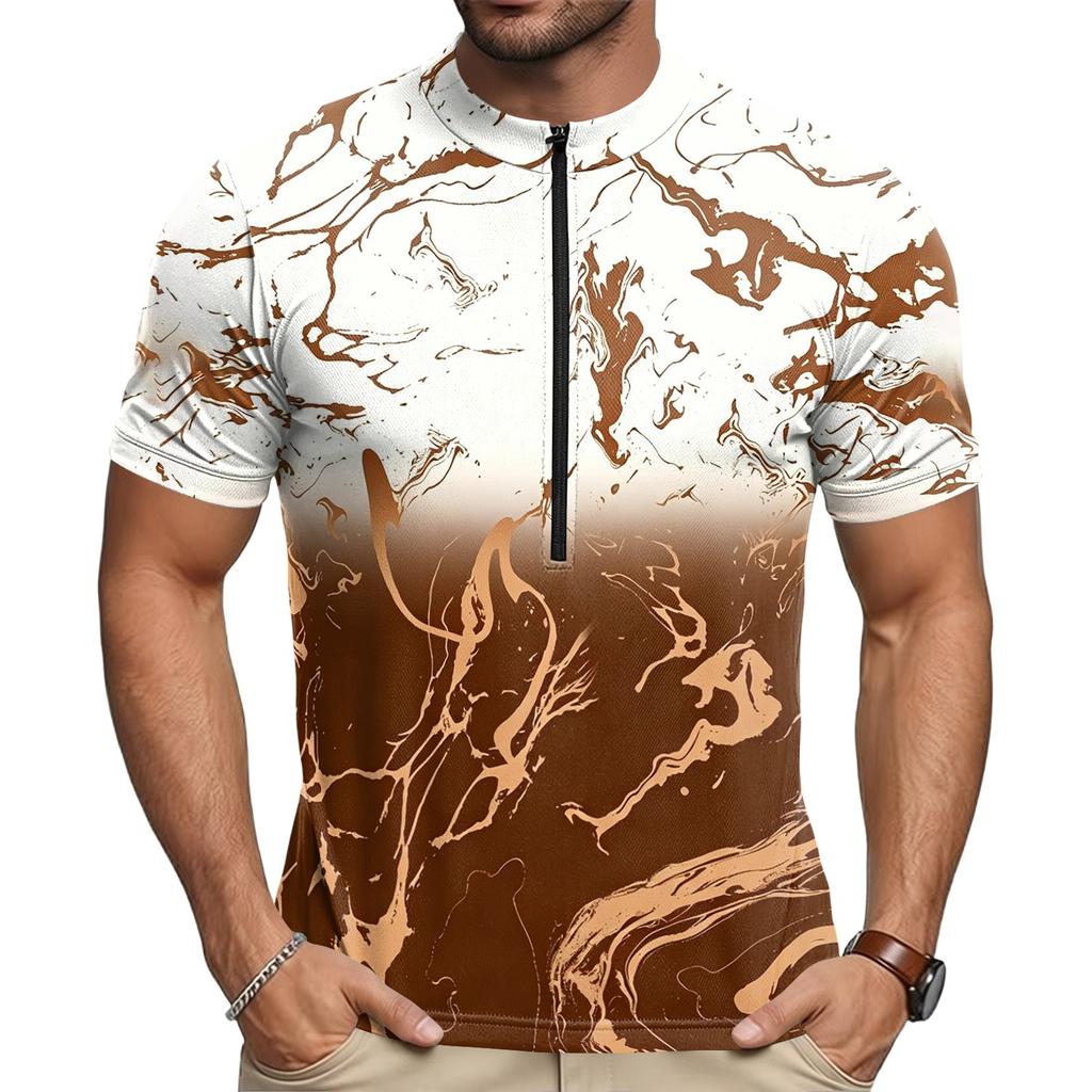 Men's Crew Neck Cycling Jersey Short Sleeve Breathable Quick Dry Zipper Front Sportswear Top for Outdoor Activities
