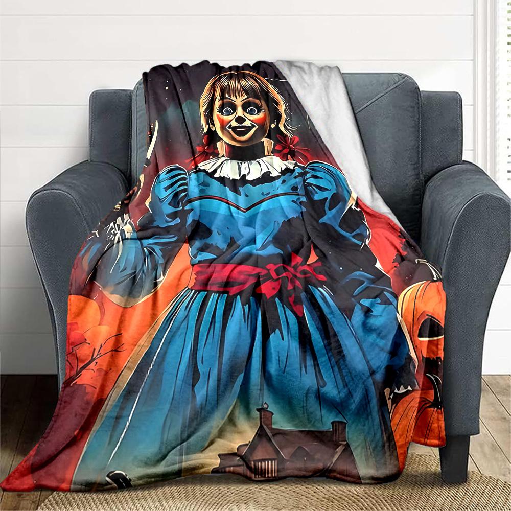 1PC Annabelle Doll Blanket Soft Warm All Season Throw for Sofa, Bed, Car, Office Vibrant Colorful Design, Durable & Cozy Gift