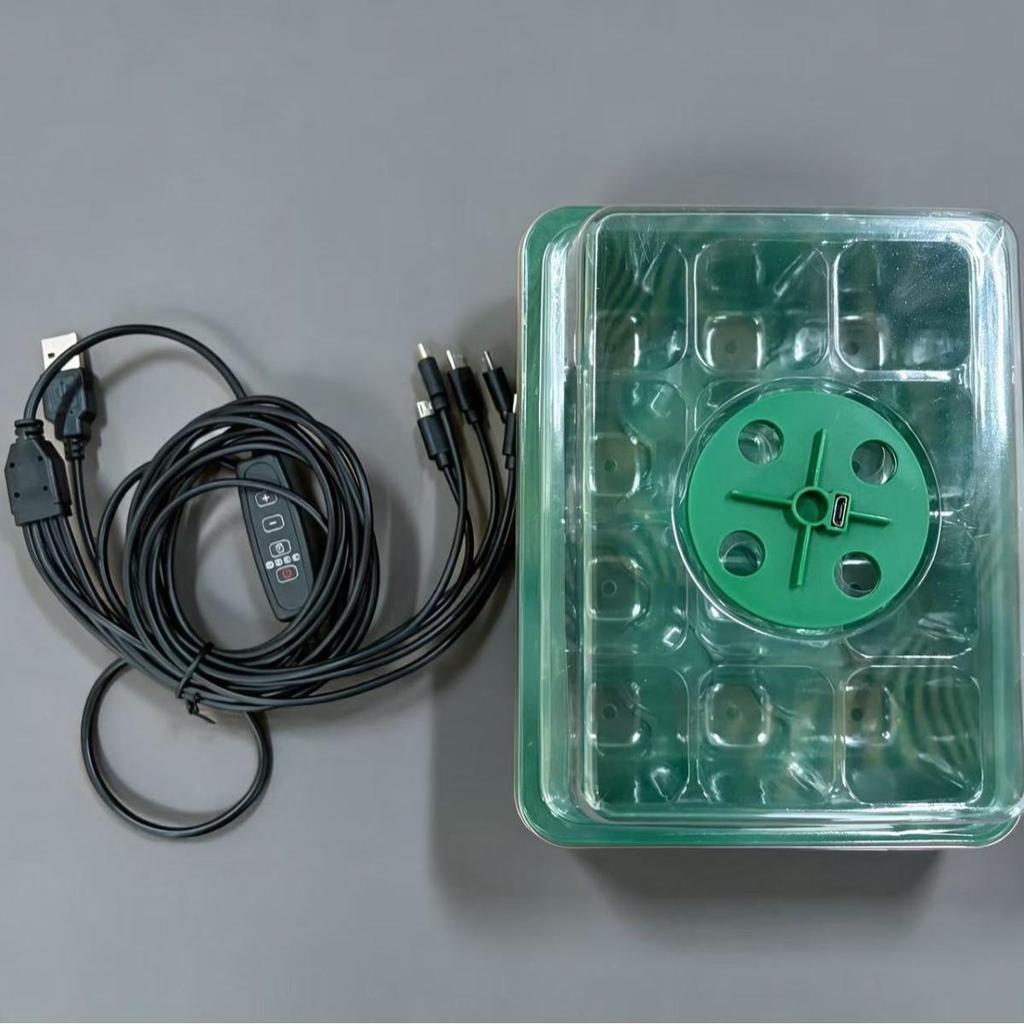 Low Lid 12-Hole LED Seedling Box with Breathable Valve and Heat Preservation for Vegetable Sprouting