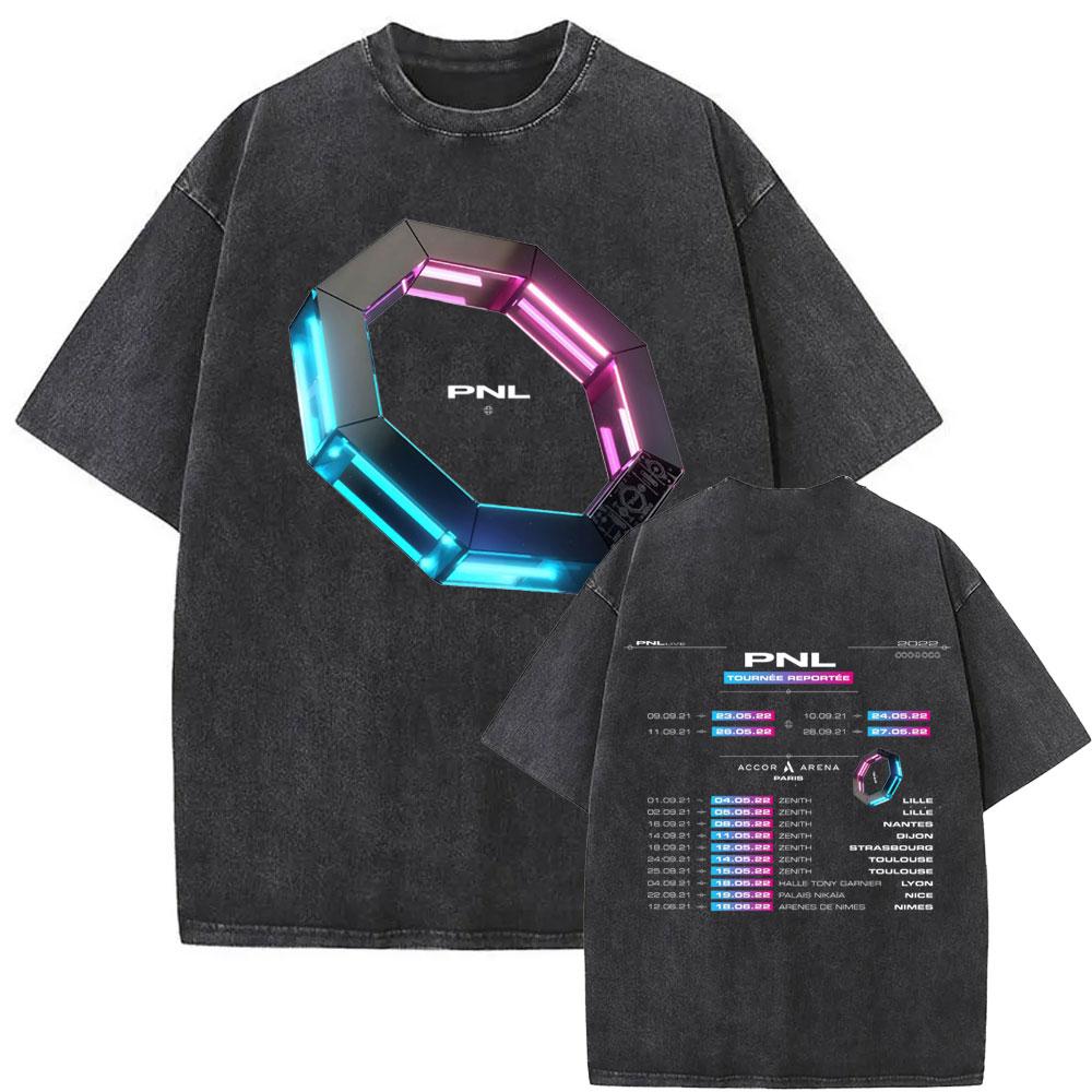 Washed Vintage Rap Band PNL Tour  Tshirts Famous Le Monde Chico Album Tshirt Men Women Hip Hop Fashion Oversized T Shirts