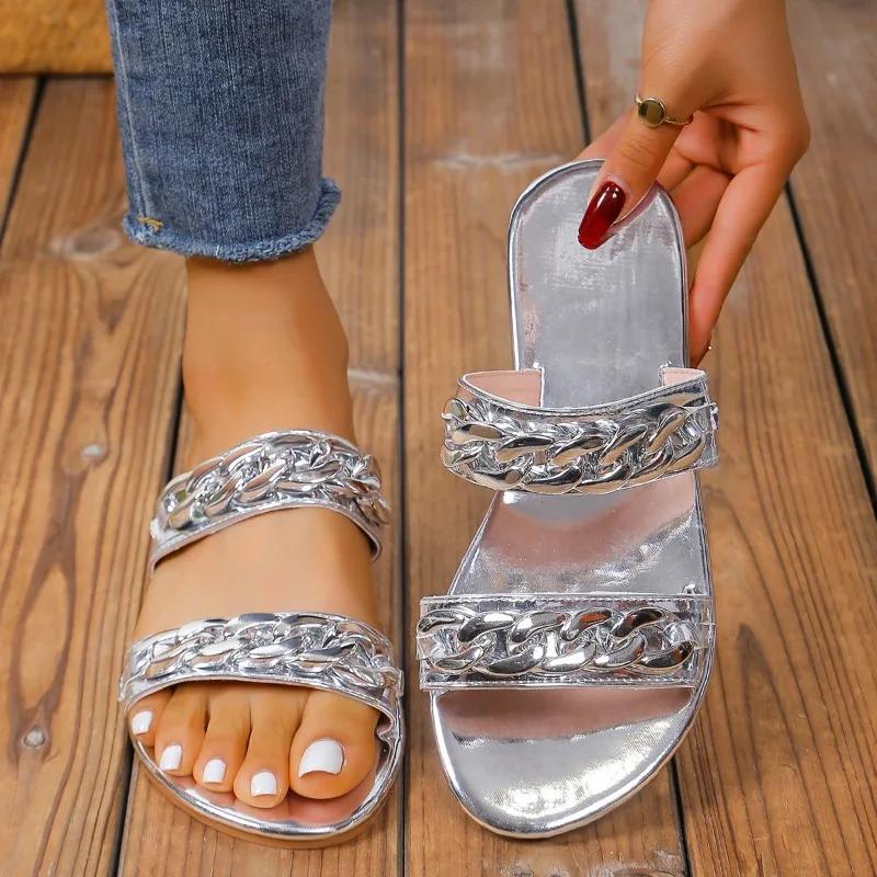 

Модная женская обувь 2024 года, горячая распродажа, женские тапочки с открытым носком, летние однотонные повседневные пляжные тапочки на плоской подошве большого размера, удобные тапочки 43