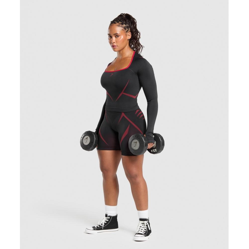 Gymshark Apex Lift Seamless Long Sleeve Crop Top Black Carmine Red B3c7t Bb4j