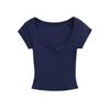 Summer New Female Spice Girls Solid Color V-neck Short-sleeved T-shirt Pure Desire Wind Slim Waist Elastic Tight Short Top