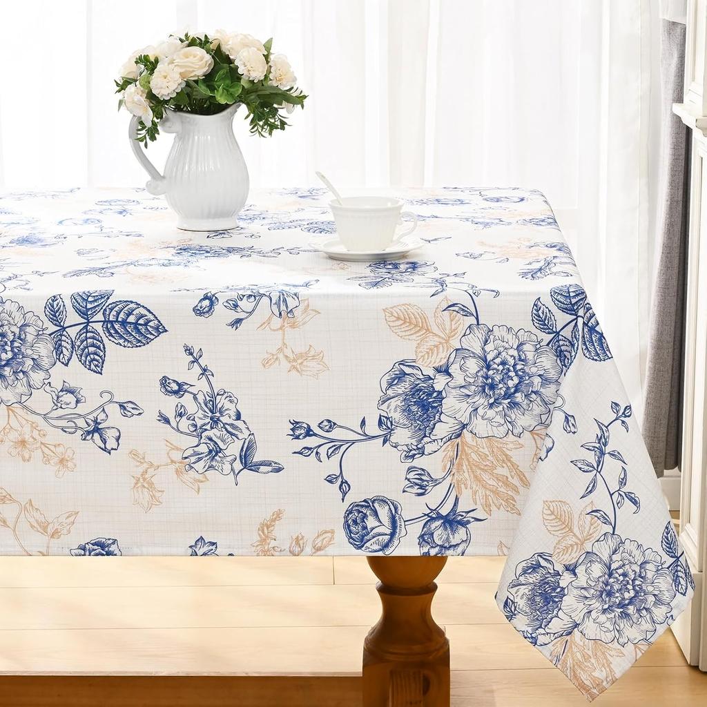 Vintage Blue Floral Rectangle Waterproof Tablecloth Party Decor Reusable Farmhouse Kitchen Dining Tablecloth Wedding Decorations