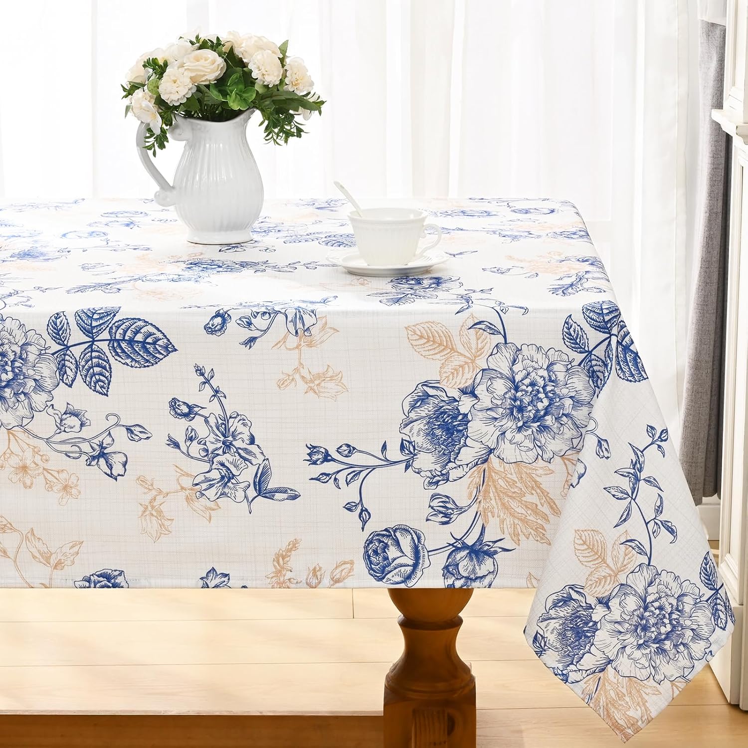Vintage Blauw Bloemen Rechthoekig Waterdicht Tafelkleed Feestdecor Herbruikbaar Boerderij Keuken Eettafelkleed Bruiloftsdecoraties 100x160cm