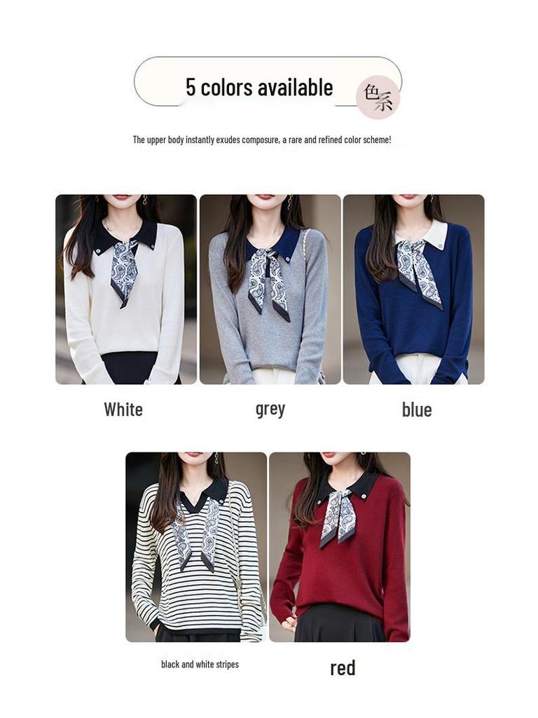 Herbst Seidenschal Wollstrickjacke: Eckiger Ausschnitt, Polokragen, Puffärmel, Strickpullover für einen jugendlichen Look