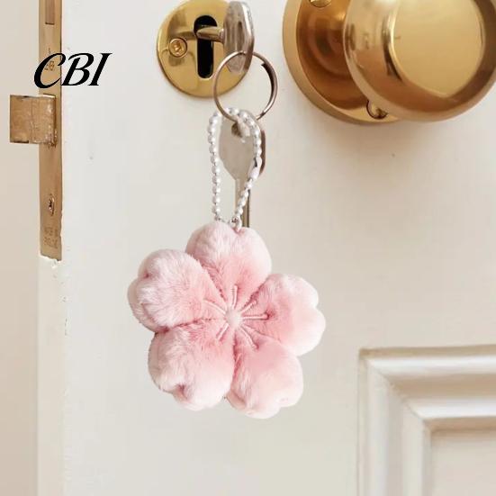 Tote Bag Keychain 1/2/3Pcs Pendant, Soft Plush Cherry Blossom Design Key Chain, Pink Floral Accessory Style Backpack Holder, Portable for Bags