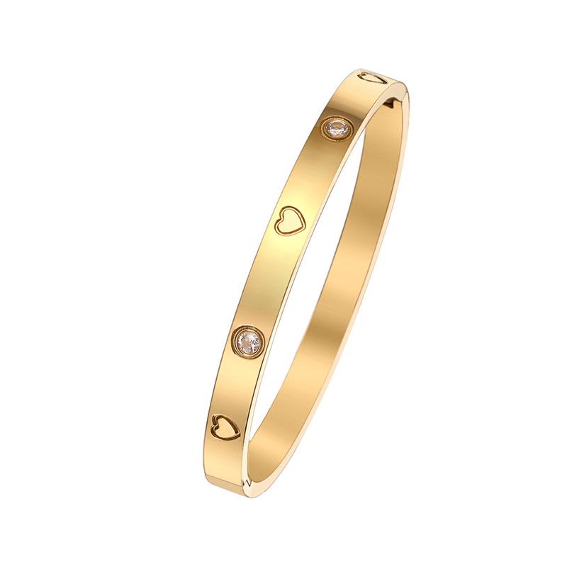 Four-Leaf Clover Women's Stainless Steel Bangle with Diamonds - Non-Fading Gold Titanium Steel Bracelet