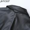 BITCED Women's Fall/Winter Plus Size Fashion Collared Leather Jacket with Slanted Pockets