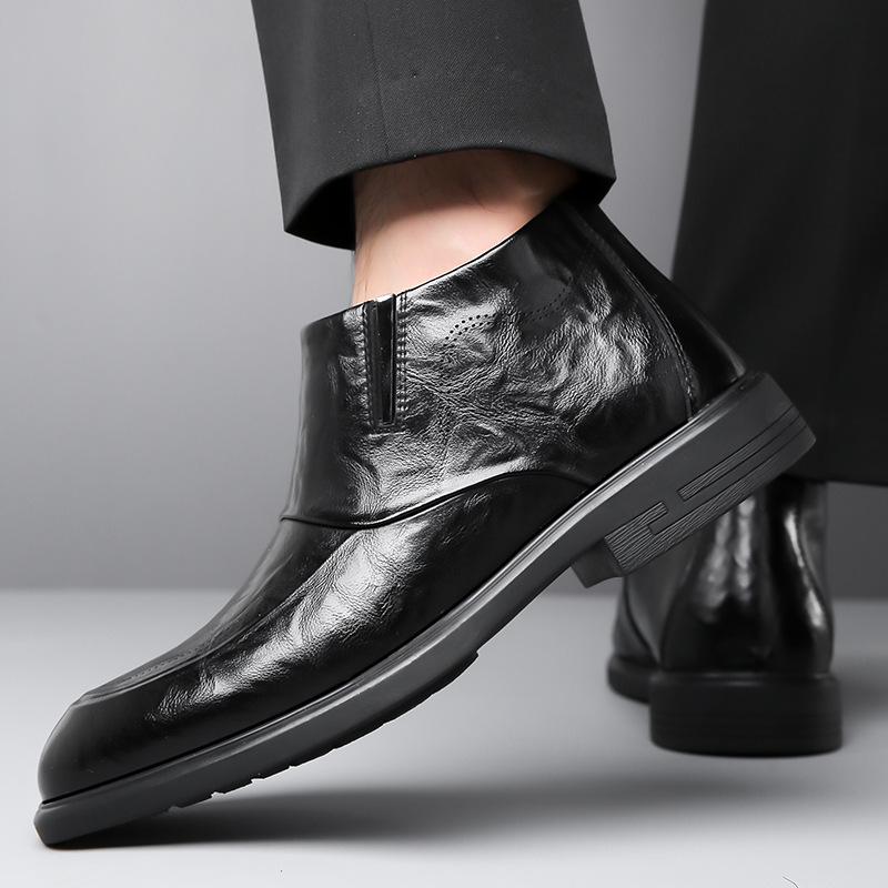 Men's British Style Velvet-Lined Chelsea Boots - Winter Formal High-Top Ankle Footwear