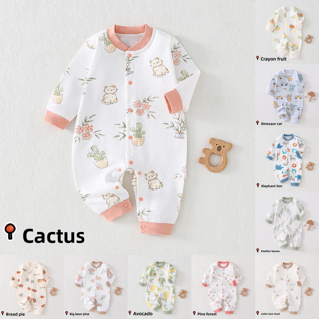 Baby Cotton Long Sleeve Romper With Snap Closure For Newborn Infants