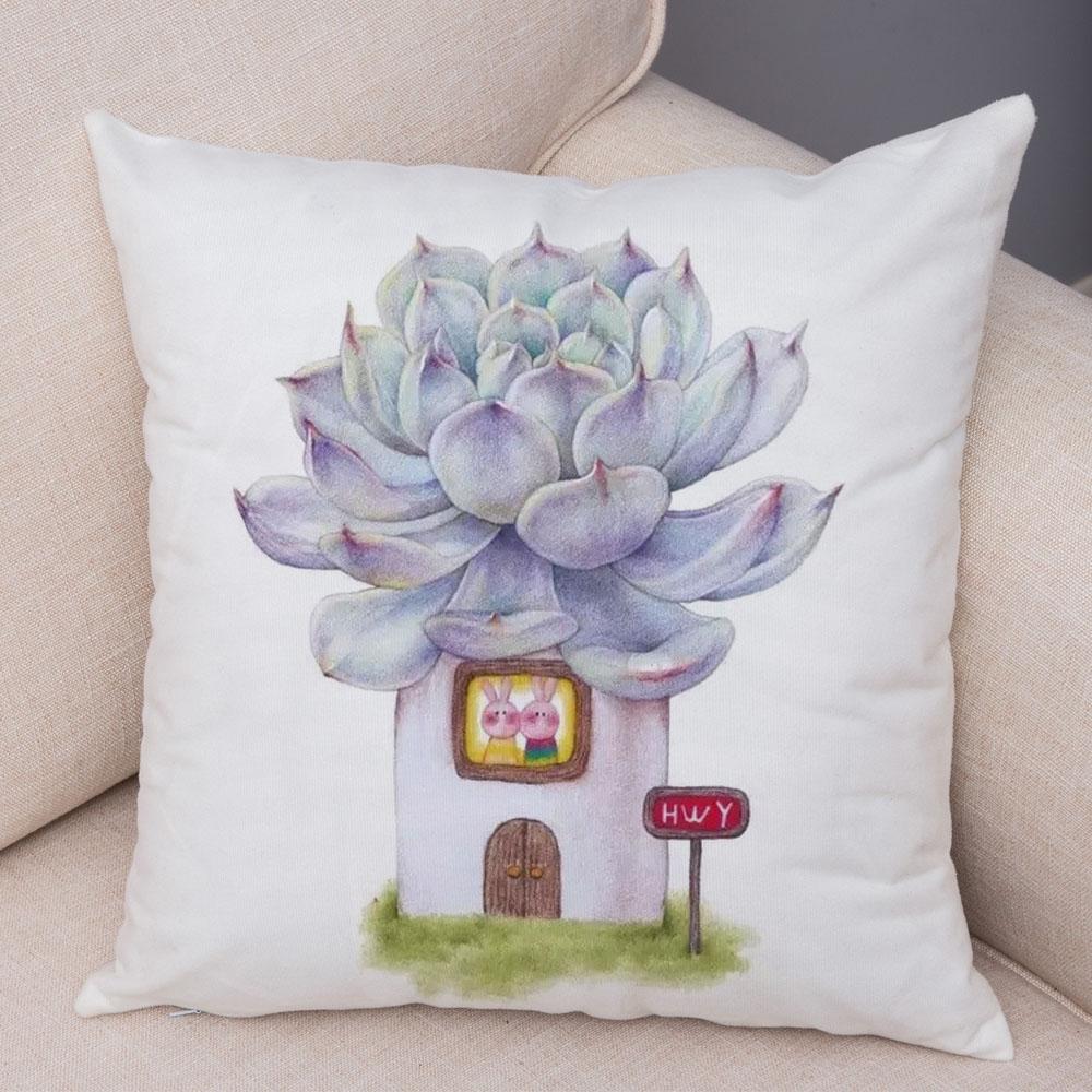 Cartoon Plant Cushion Cover Bedroom Living Room Car Sofa Pillowcase Watercolor Juicy Pillowcase Ornament