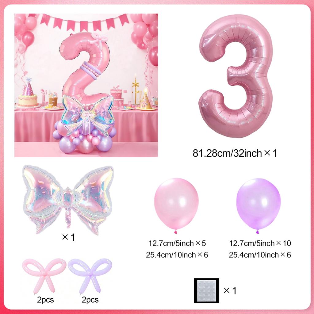 Rainbow Transparent Colorful Bow Balloon Set with 32 inch Pink Digital Balloon 0-9 for Anniversary Birthday Party Decoration
