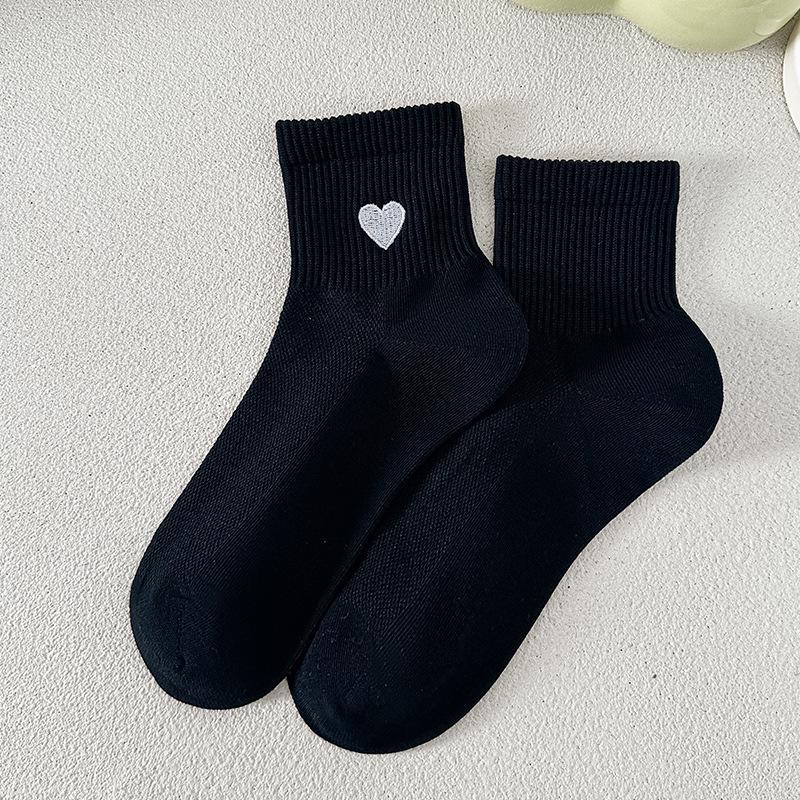 

Women s Summer Breathable Cotton Socks with Heart Embroidery One Size чорний