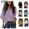 Women's Fashion Casual Solid Color Print Short Sleeve V Neck Blouses & Shirts