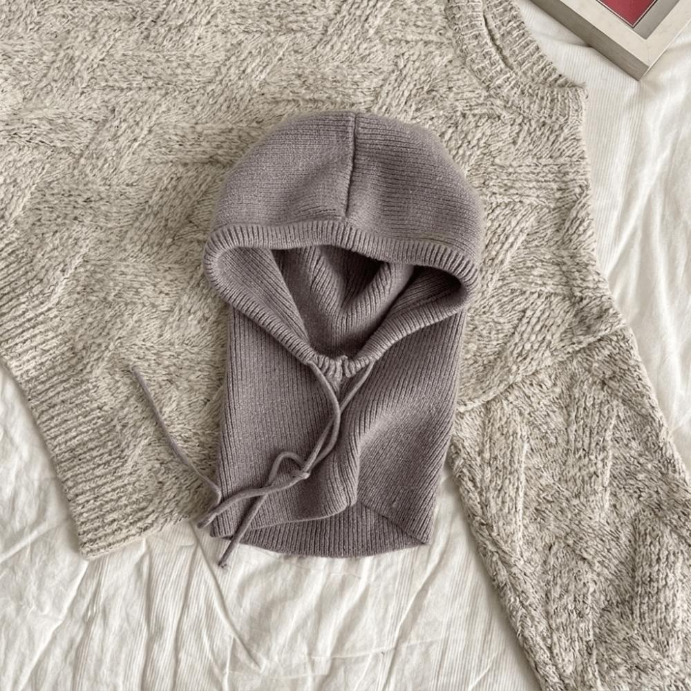 Keep Warm Balaclava Hat Solid Color Windproof Beanie Cap Simple Knitted Hooded Cap  Outdoor