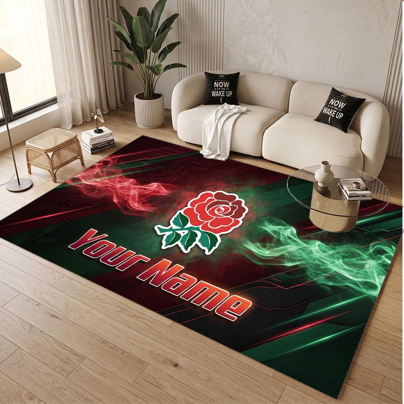 Custom Rug England Rugby Pattern Print Name Text Soft Non‑Slip Floor Carpet for Home Indoor Decoration